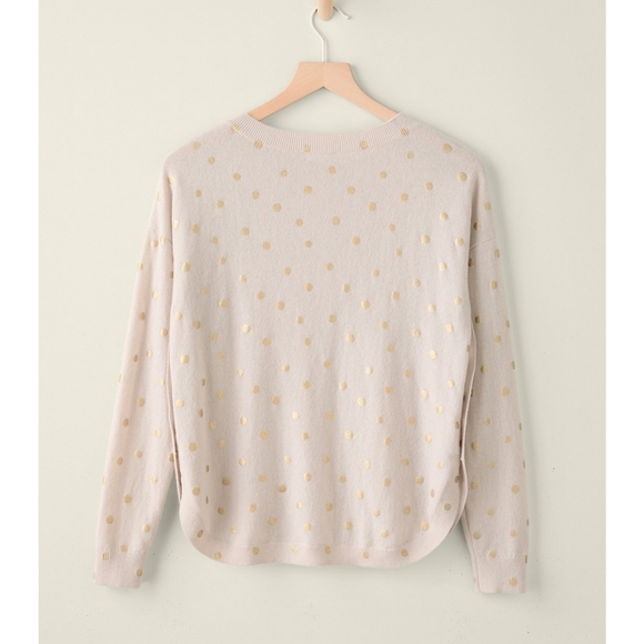 Garnet Hill | Ophelia Cashmere Side-Button Sweater - Cream/Gold Polkadot - Picture 3 of 16